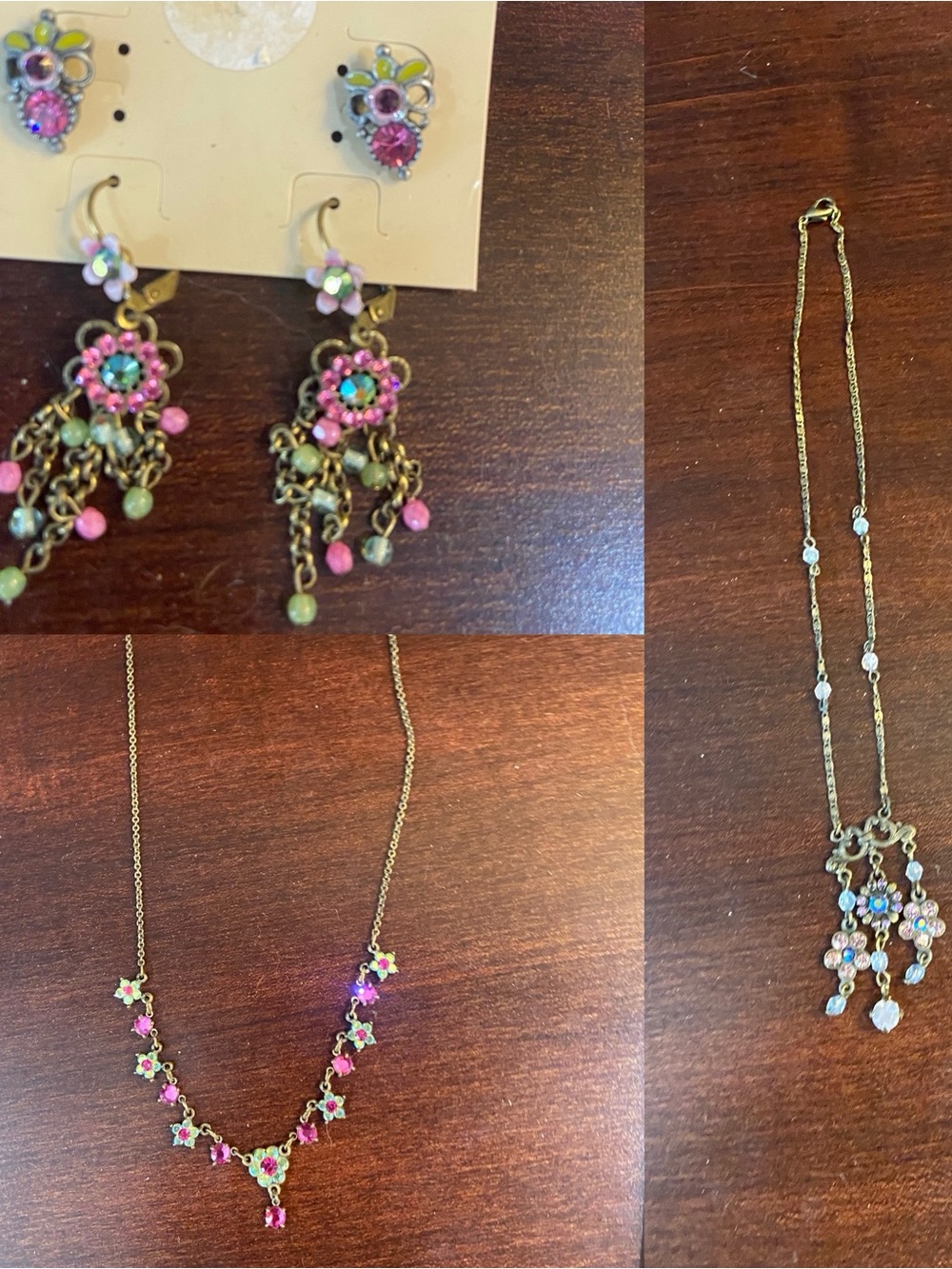 2 sets of Michael Negrin Necklaces and Earrings Pink & Green Floral motif